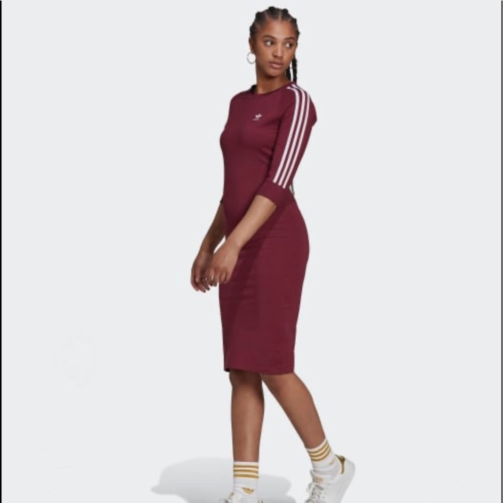 ADIDAS ORIGINALS WOMENS THREE STRIPE DRESS.  FORM FITTING SMALL